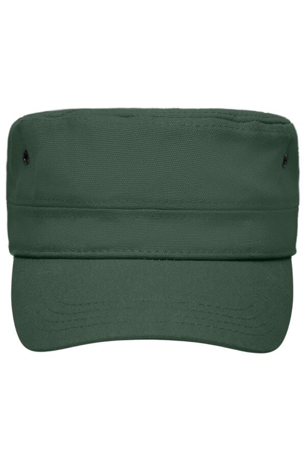 A military-style cap for kids in a solid dark green colour, featuring a structured brim and eyelet holes.