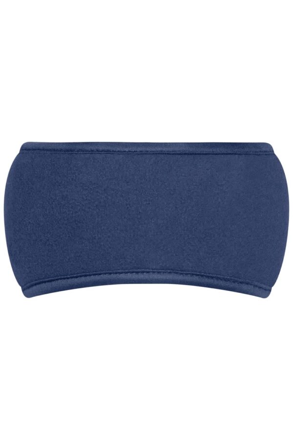 A navy Thinsulate headband with a smooth texture and branded logo, designed for warmth and comfort.
