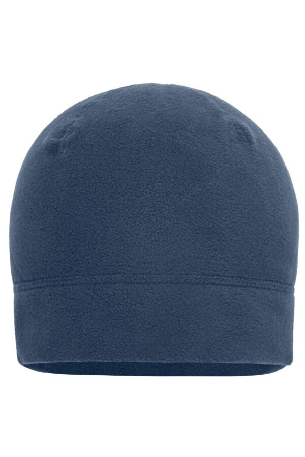 A microfleece cap in dark blue with a rounded top and a snug fit. The cap features a simple design without visible logos.