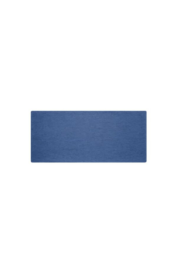 A blue bio cotton headband with a smooth texture and a simple design, featuring a logo.