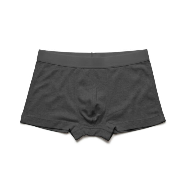 A pair of grey boxer briefs with a soft waistband and no visible branding.