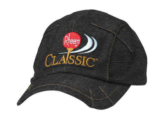 A dark denim cap with an embroidered logo and the word "Classic" in gold lettering.